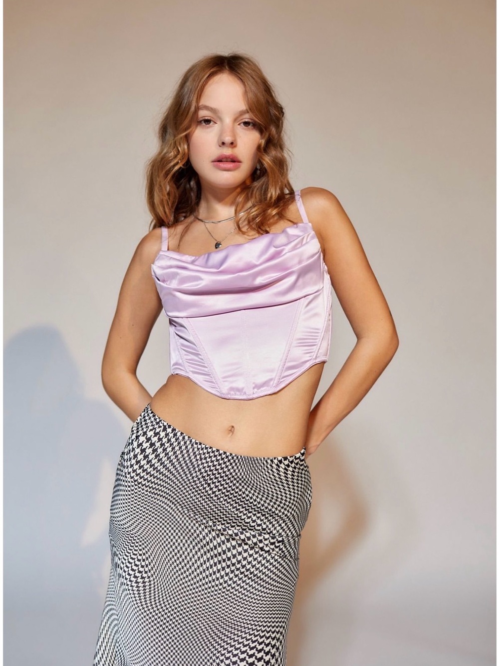 UO Lexi Satin Cowl Cropped Corset Top